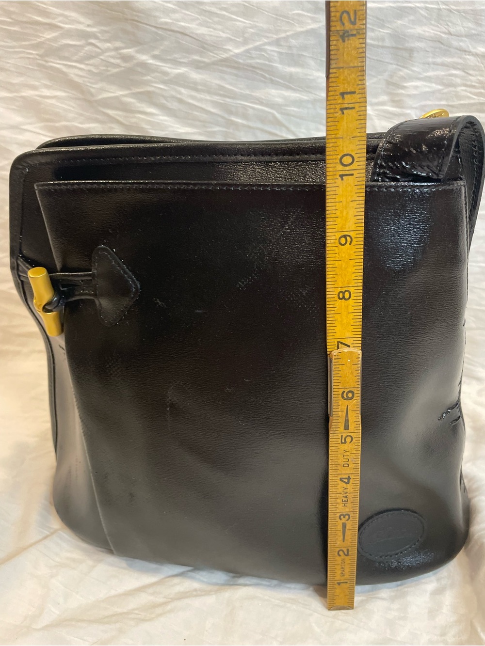 Vintage Longchamp Black Leather Crossbody Bucket Bag Gold Hardware Project Bag - Picture 13 of 15